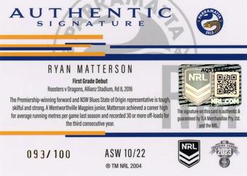 2023 NRL Traders Titanium - Authentic Signature White #ASW10 Ryan Matterson Back